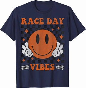 Funny Car Racing Checkered Flag Smile Face For Race T-Shirt