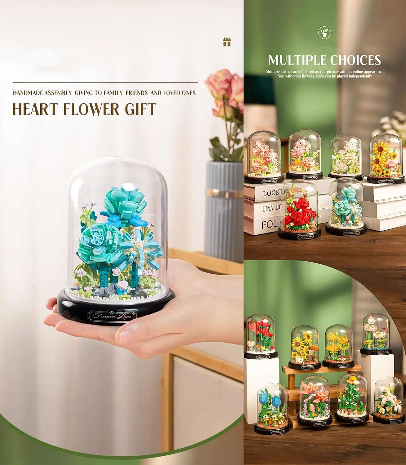 Gardenia Home Bouquets Building Toy with Dust Cover - Creative Housewarming, Ideal Creative Toy Gift for Moms and Women