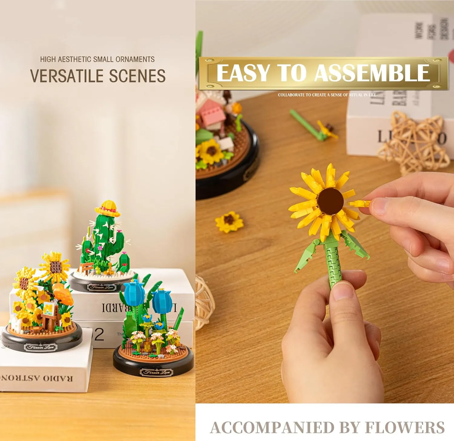 Gardenia Home Bouquets Building Toy with Dust Cover - Creative Housewarming, Ideal Creative Toy Gift for Moms and Women