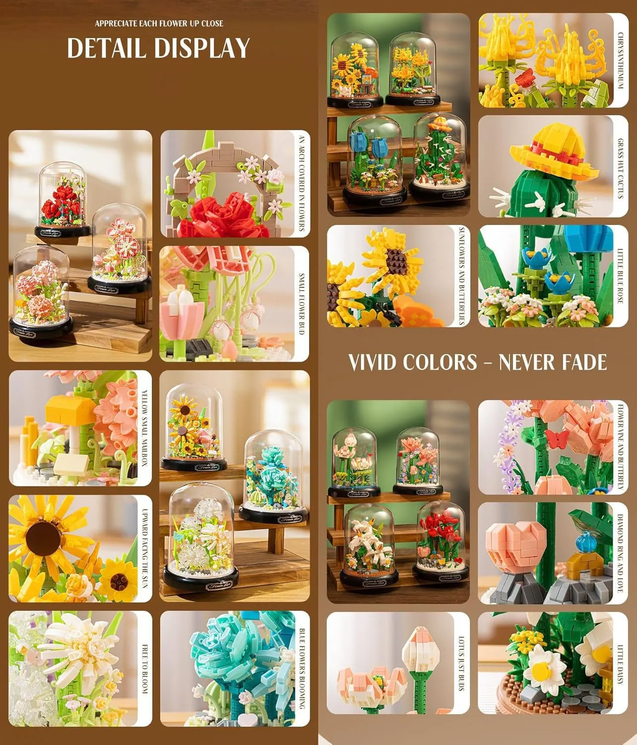 Gardenia Home Bouquets Building Toy with Dust Cover - Creative Housewarming, Ideal Creative Toy Gift for Moms and Women