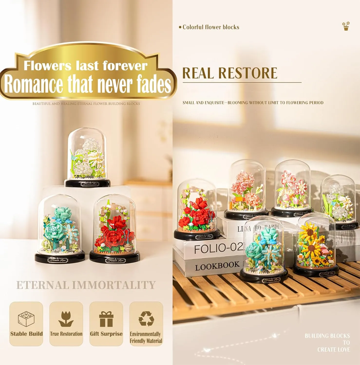 Gardenia Home Bouquets Building Toy with Dust Cover - Creative Housewarming, Ideal Creative Toy Gift for Moms and Women