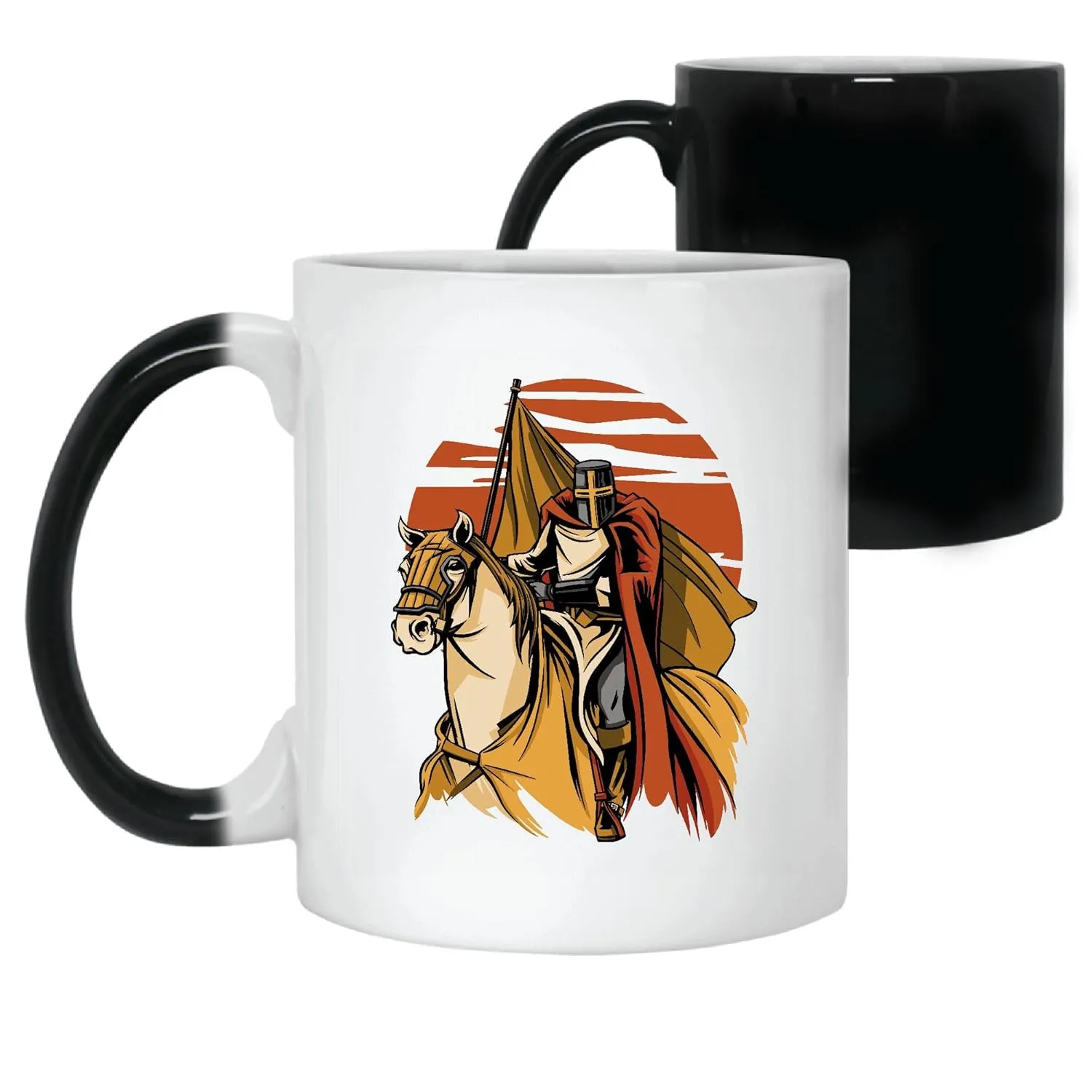 Gift for Medieval Knight Fans Cool Horse Sunset Design 11oz 15oz Color Changing Mug