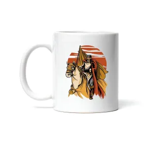 Gift for Medieval Knight Fans Cool Horse Sunset Design 11oz 15oz White Coffee Mug