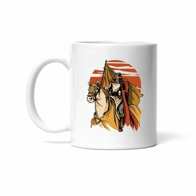 Gift for Medieval Knight Fans Cool Horse Sunset Design 11oz 15oz White Coffee Mug