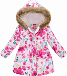 Girls Long Puffer Jacket with Faux Fur Hood Toddler Winter Coat Sherpa Lined Heavyweight Waterproof Parka Outwear