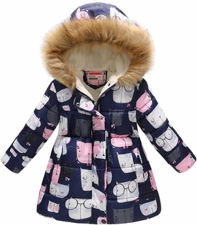 Girls Long Puffer Jacket with Faux Fur Hood Toddler Winter Coat Sherpa Lined Heavyweight Waterproof Parka Outwear