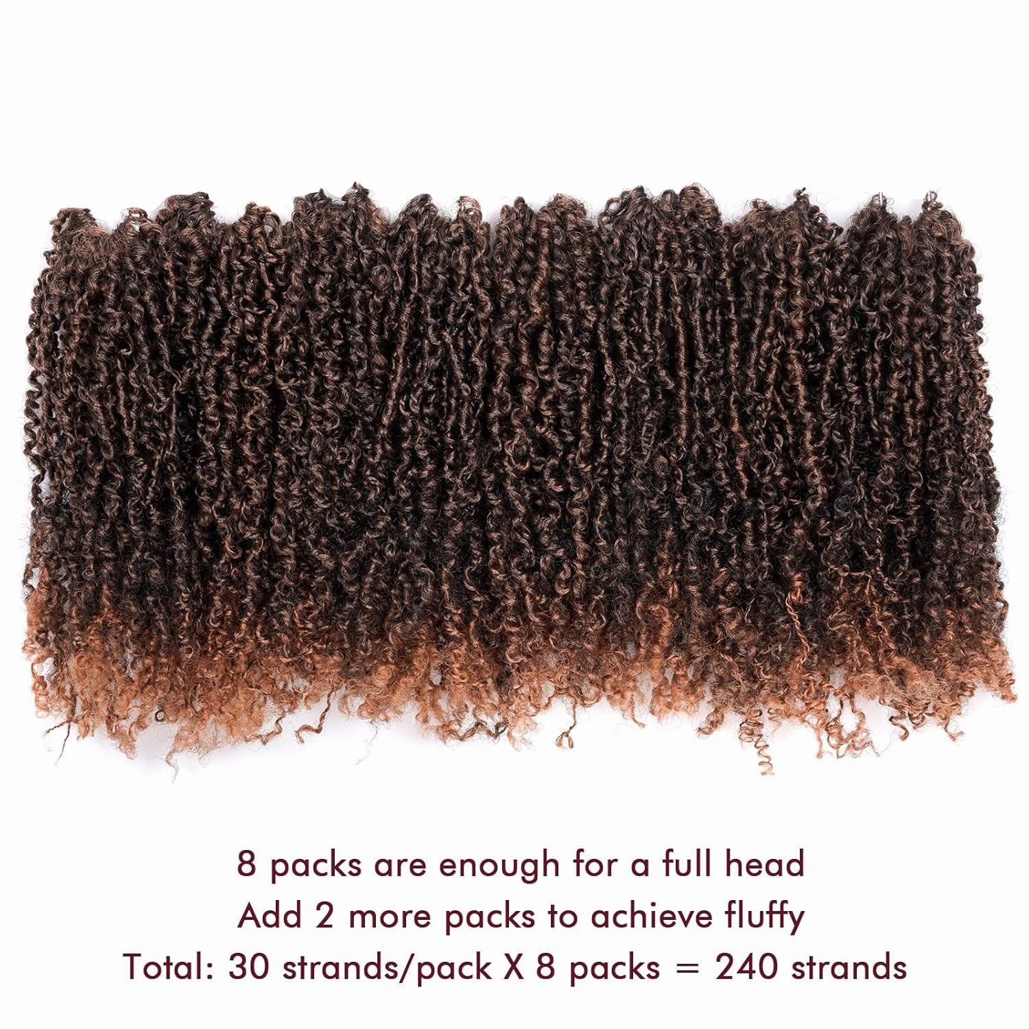 GIX Ombre Brown Yanky Twist Crochet Hair - 8 Inch 8 Packs (240 Strands) Pre-twisted Fluffy Spring Mini Twist Short Passion Twist, Pre-Looped Crochet Braids Braiding Hair (8 Inch, T30-8P)