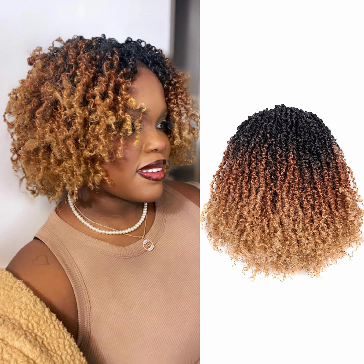GIX Yanky Twist Crochet Hair - 8 Inch 8 Packs (240 Strands) 3 Tones Ombre Brown Pre-twisted Fluffy Spring Mini Twist Short Bob Passion Twist, Crochet Braids Braiding Hair (8 Inch, OT30/27-8P)