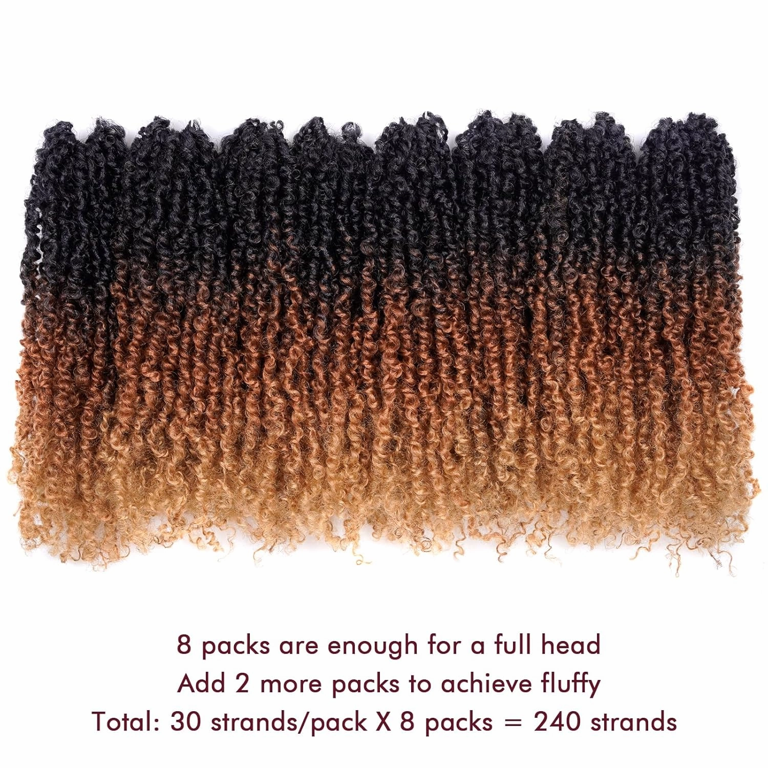 GIX Yanky Twist Crochet Hair - 8 Inch 8 Packs (240 Strands) 3 Tones Ombre Brown Pre-twisted Fluffy Spring Mini Twist Short Bob Passion Twist, Crochet Braids Braiding Hair (8 Inch, OT30/27-8P)