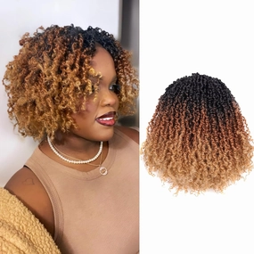 GIX Yanky Twist Crochet Hair - 8 Inch 8 Packs (240 Strands) 3 Tones Ombre Brown Pre-twisted Fluffy Spring Mini Twist Short Bob Passion Twist, Crochet Braids Braiding Hair (8 Inch, OT30/27-8P)