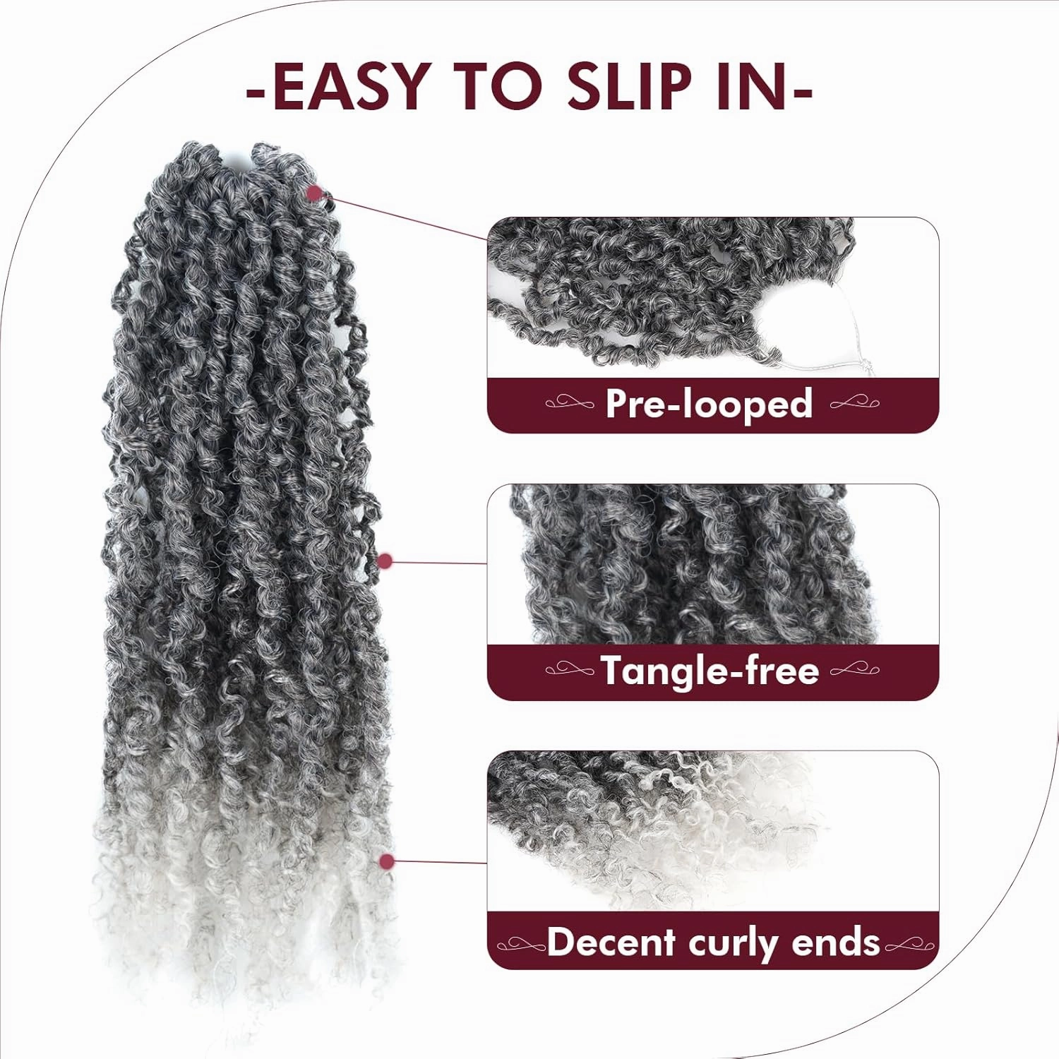 GIX Yanky Twist Crochet Hair - 8 Inch 8 Packs (30 Strands/Pcs) Ombre Gray Pre-twisted Fluffy Spring Mini Twist Short Bob Passion Twist, Crochet Braids Braiding Hair (8 Inch, T1B/Gray-8P)