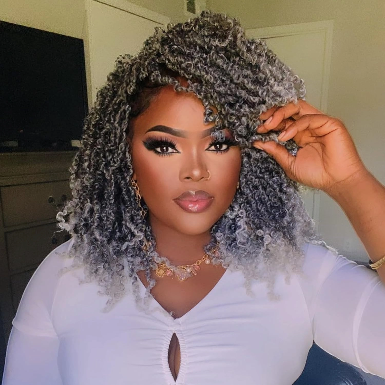 GIX Yanky Twist Crochet Hair - 8 Inch 8 Packs (30 Strands/Pcs) Ombre Gray Pre-twisted Fluffy Spring Mini Twist Short Bob Passion Twist, Crochet Braids Braiding Hair (8 Inch, T1B/Gray-8P)