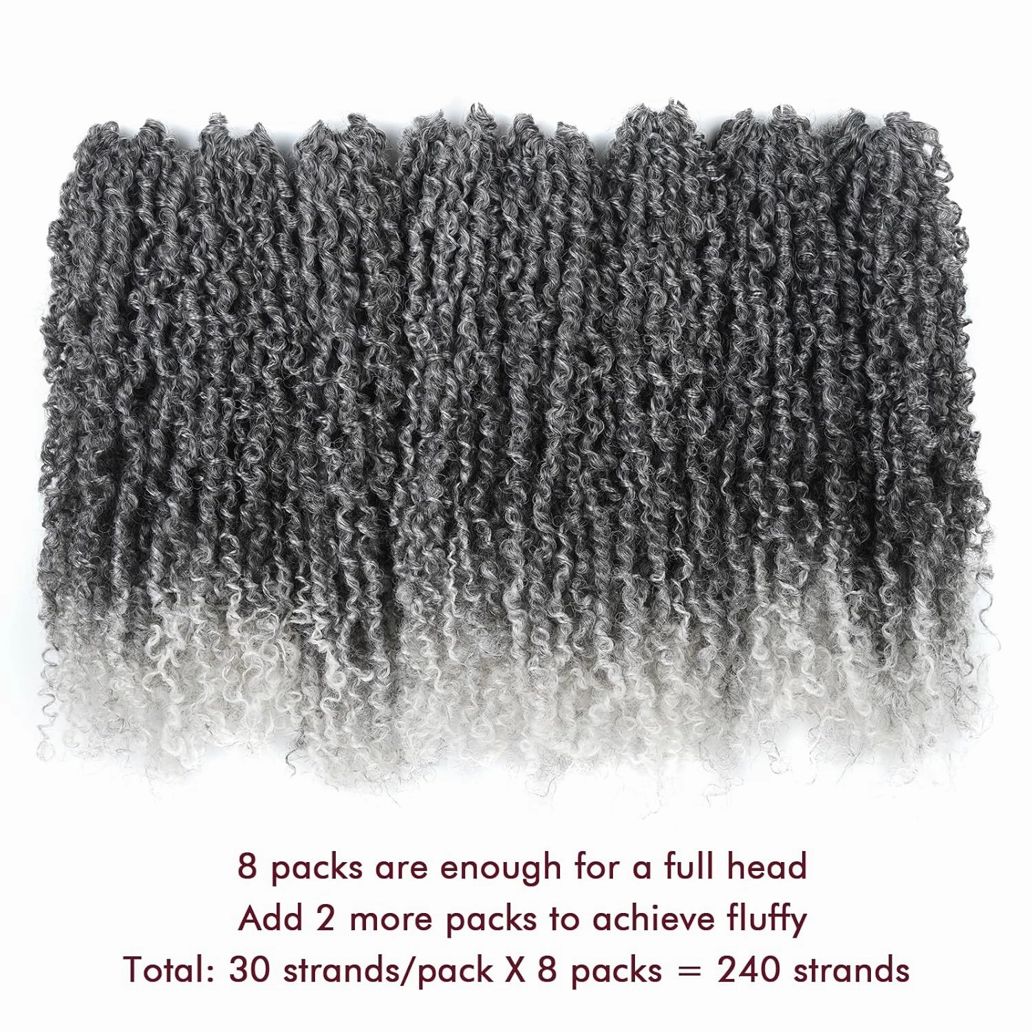 GIX Yanky Twist Crochet Hair - 8 Inch 8 Packs (30 Strands/Pcs) Ombre Gray Pre-twisted Fluffy Spring Mini Twist Short Bob Passion Twist, Crochet Braids Braiding Hair (8 Inch, T1B/Gray-8P)