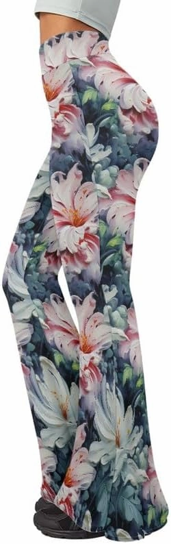 Gold China Loong Women Bootcut Yoga Pants Ditsy Floral Wide Leg Lounge Pants Retro Rose Elastic Casual Leggings