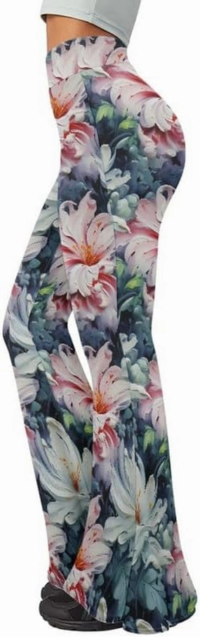 Gold China Loong Women Bootcut Yoga Pants Ditsy Floral Wide Leg Lounge Pants Retro Rose Elastic Casual Leggings