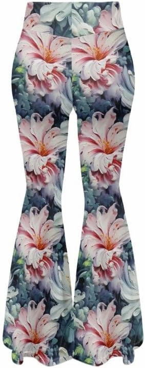 Gold China Loong Women Bootcut Yoga Pants Ditsy Floral Wide Leg Lounge Pants Retro Rose Elastic Casual Leggings