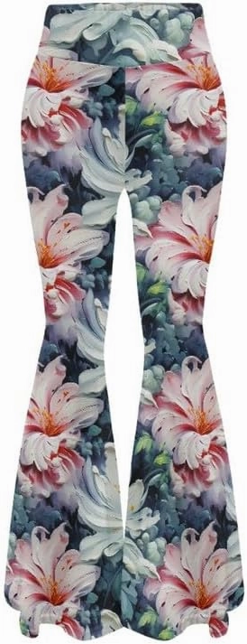 Gold China Loong Women Bootcut Yoga Pants Ditsy Floral Wide Leg Lounge Pants Retro Rose Elastic Casual Leggings