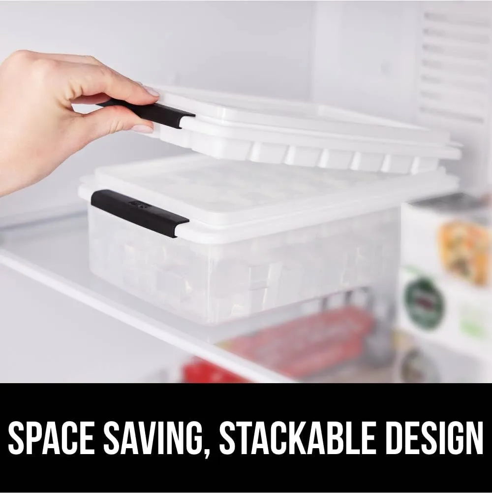 GORILLA GRIP Stackable Ice Cube Tray and Bucket Set for Freezer, Includes 2 Trays with Lid and Scooper, Easy Release, Makes 56 Cubes for Cocktail Soda Coffee, Leak Proof Bin Kit, Kitchen Tools, Black