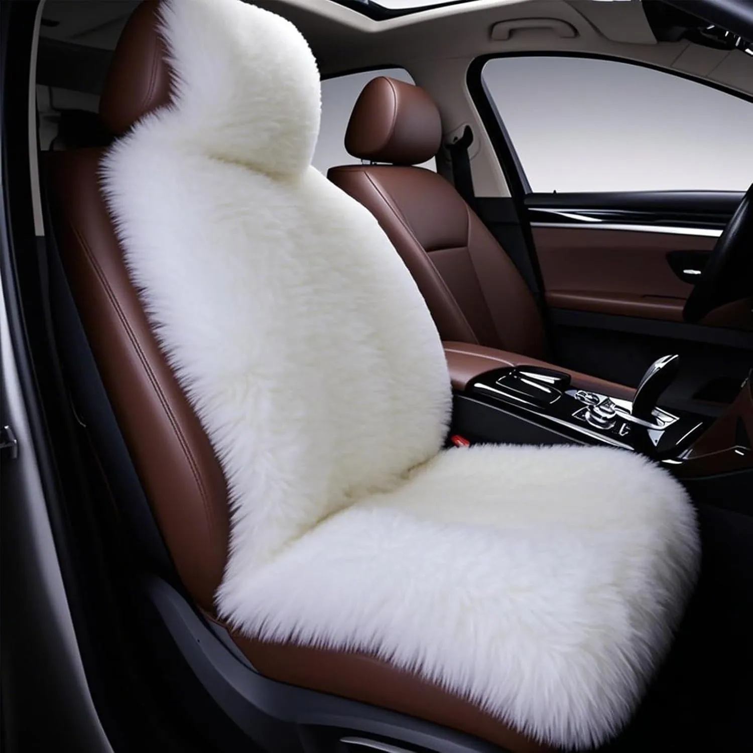 Gracefur 1 Pack Easy-Install Sheepskin Car Seat Covers, Airbag Compatible Comfort and Protection Front Seat Covers for Cars/SUVs/Trucks/Vans/RVs (White)
