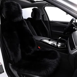 Gracefur A Pair Genuine Sheepskin Seat Covers, Long Wool Front Car Seat Covers, Easy to Install, Airbag Compatible Universal Fits Seat Covers for SUV, Trucks, Cars (Black)