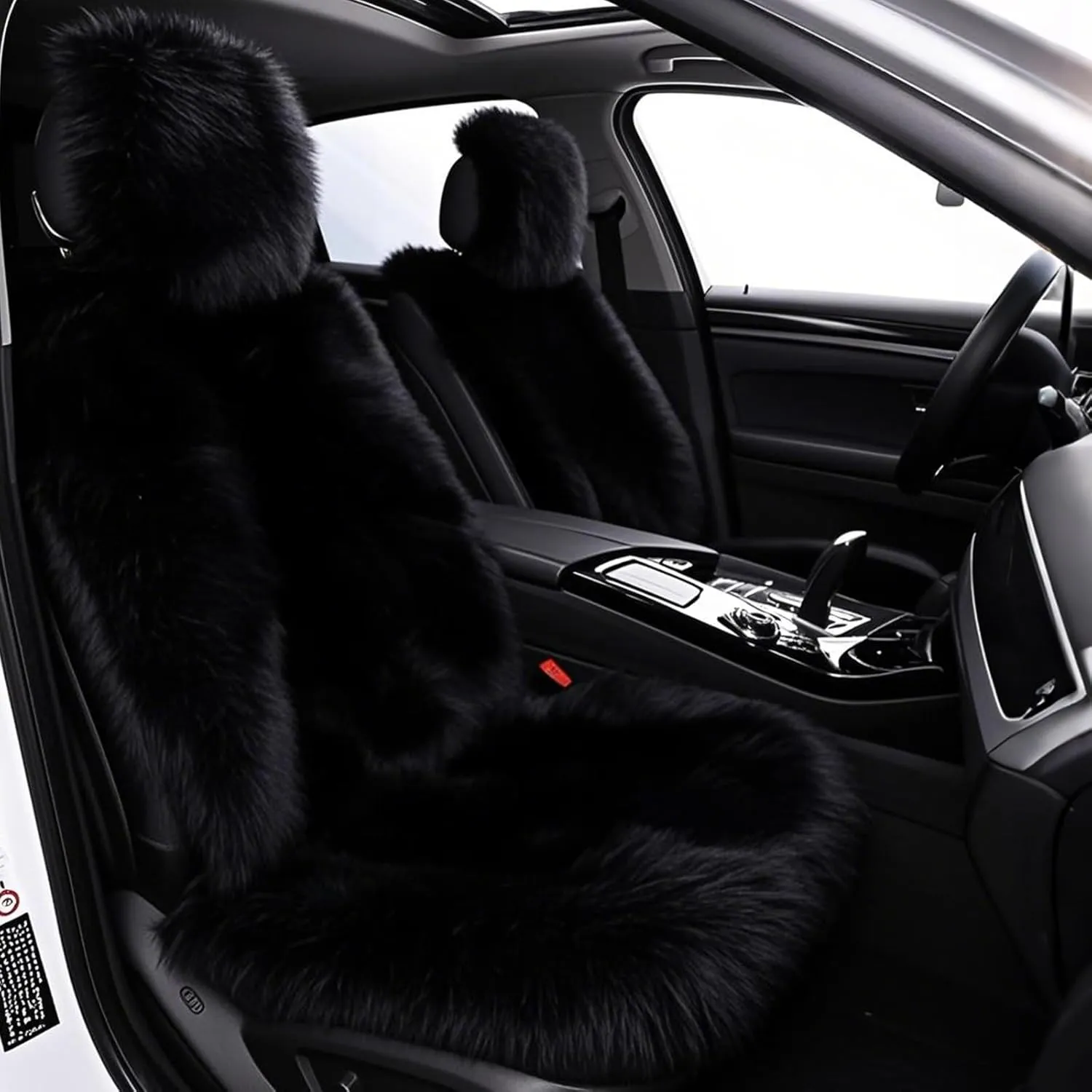 Gracefur A Pair Genuine Sheepskin Seat Covers, Long Wool Front Car Seat Covers, Easy to Install, Airbag Compatible Universal Fits Seat Covers for SUV, Trucks, Cars (Black)