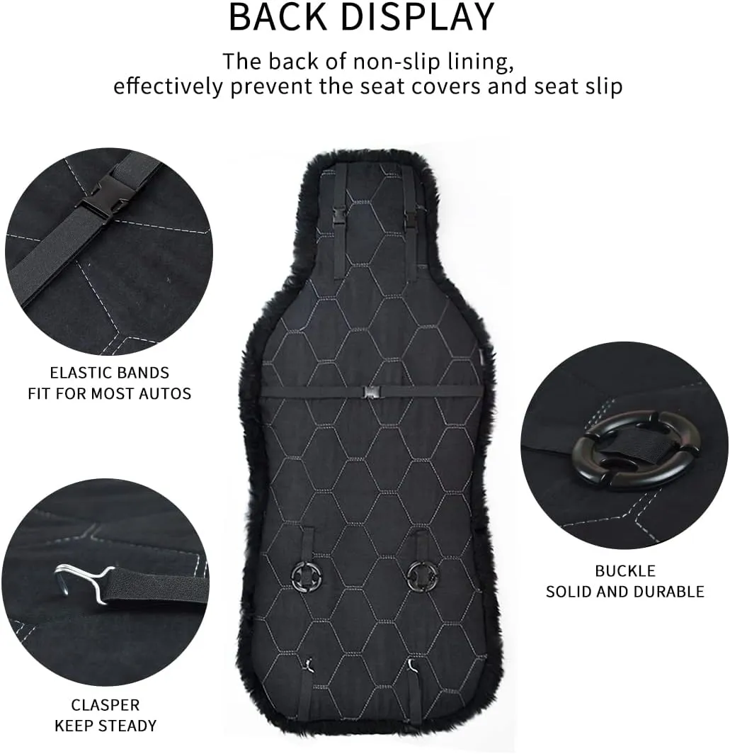 Gracefur A Pair Genuine Sheepskin Seat Covers, Long Wool Front Car Seat Covers, Easy to Install, Airbag Compatible Universal Fits Seat Covers for SUV, Trucks, Cars (Black)