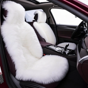 Gracefur A Pair Genuine Sheepskin Seat Covers, Long Wool Front Car Seat Covers, Easy to Install, Airbag Compatible Universal Fits Seat Covers for SUV, Trucks, Cars (White)