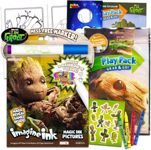 Groot Coloring Books for Kids Ages 4-8 - Bundle with Guardians of The Galaxy Mess-Free Imagine Ink Coloring Book Plus I am Groot Play Pack with Coloring Pages, Stickers, More | Groot Activity Set