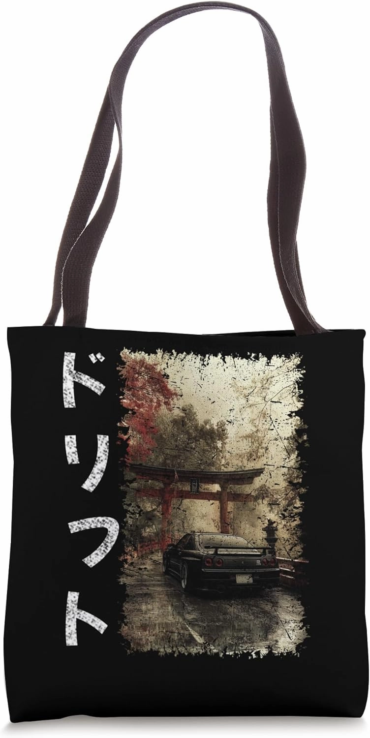 Grunge Style R34 car Drift text Vintage Jdm Motorsports Car Tote Bag
