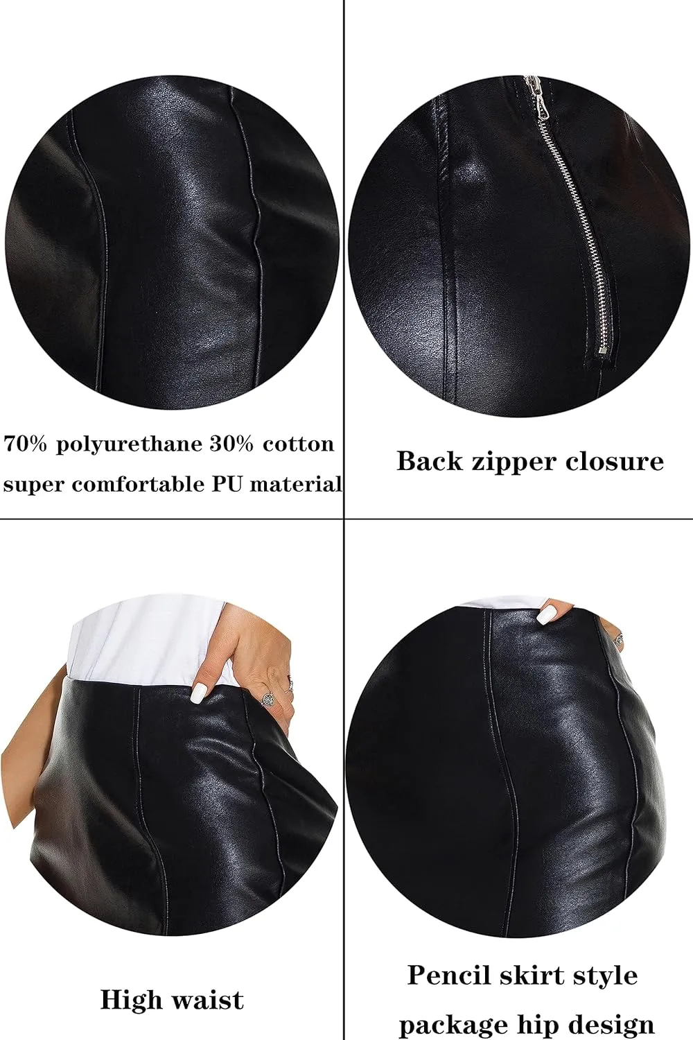 GUANYY Women's High Waisted Faux Leather Mini Pencil Skirt - Classic & Slim