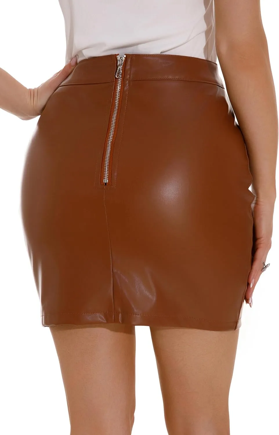 GUANYY Women's High Waisted Faux Leather Mini Pencil Skirt - Classic & Slim
