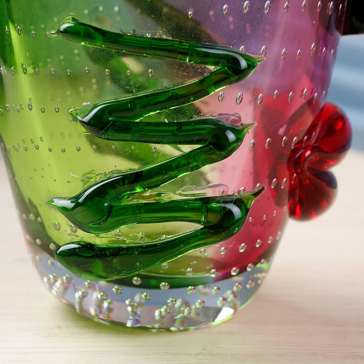 Hand Blown Murano Style Art Glass Vase with face, Multicolor, 14.57in Tall