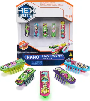 HEX BOTS Nano 5 Pack, 4 Mini Bots with Bonus Flash Bot, Sensory Toy for Kids & Cats, Vibration Technology, Mini Robot Toy for Kids 3 & Up