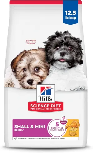 Hill's Science Diet Small & Mini Breeds, Puppy, Premium Nutrition Dry Dog Food, Chicken & Barley Recipe, 12.5 lb Bag