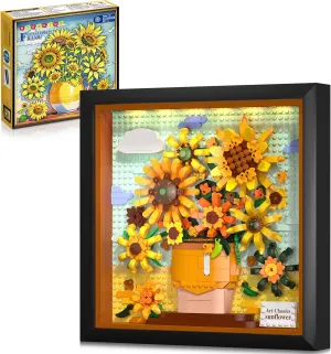 HOGOKIDS Flowers Sunflower Building Set with Lights - Vincent Van Gogh Painting Frame Artwork Mini Building Blocks Toy for Home Dcor Wall Art Architecture Sets for Adults Teens - 807PCS