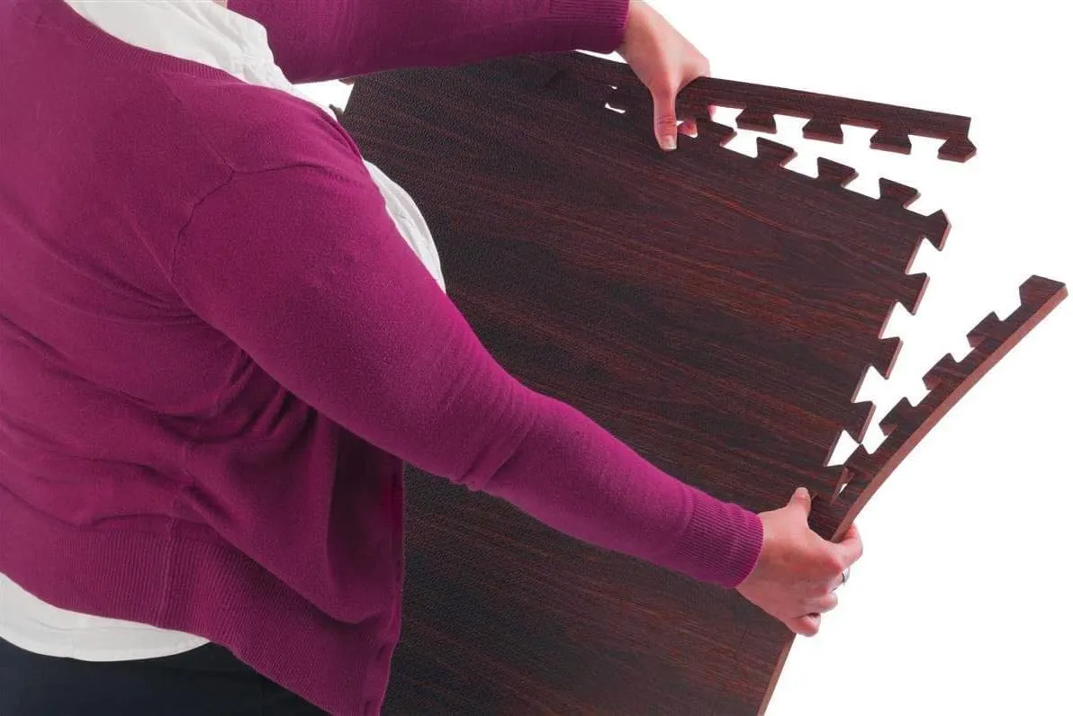 Home Aesthetics 100 Sq. Ft 3/8 Inch Thick Printed Foam Tiles Interlocking Foam Mat, Dark Wood Oak Grain Style - (24" x 24", 25 pcs), Protective Flooring for Home, Gym Exercise or Trade Show