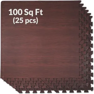 Home Aesthetics 100 Sq. Ft 3/8 Inch Thick Printed Foam Tiles Interlocking Foam Mat, Dark Wood Oak Grain Style - (24" x 24", 25 pcs), Protective Flooring for Home, Gym Exercise or Trade Show