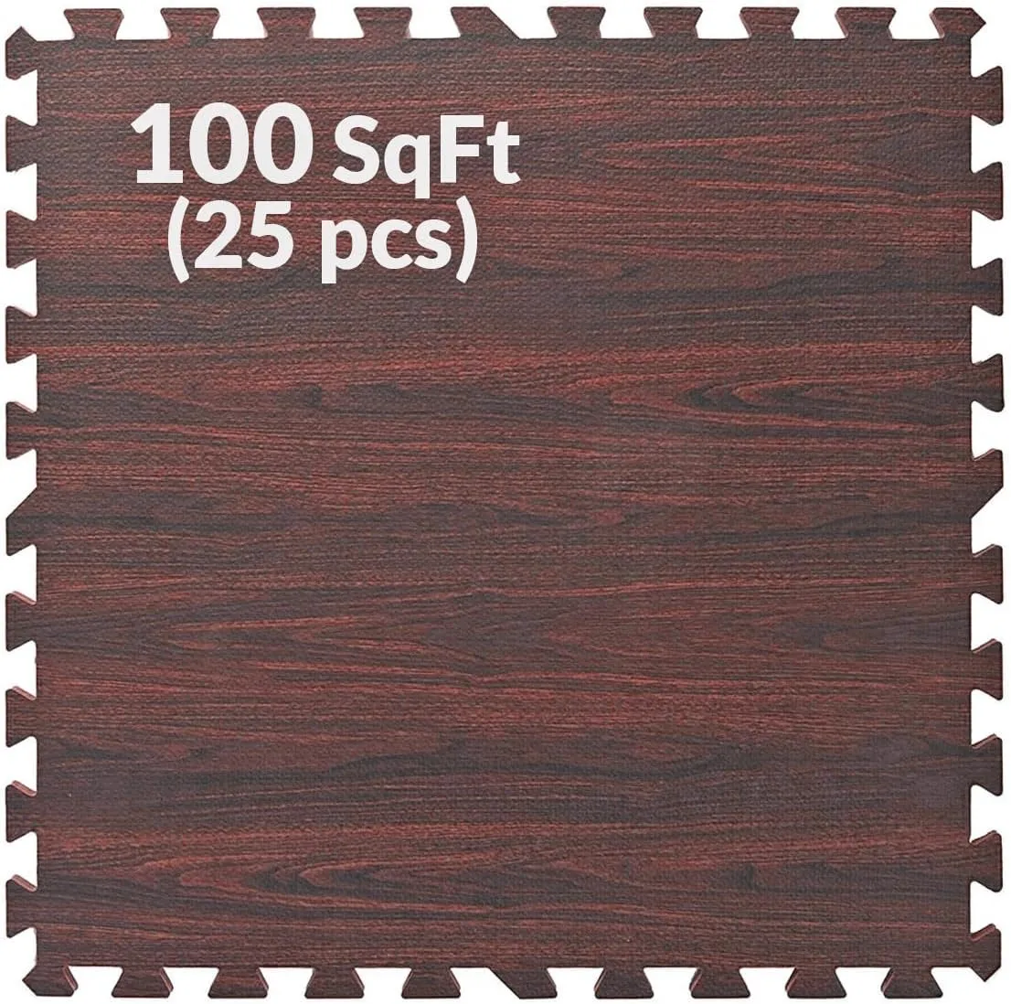 Home Aesthetics 100 Sq. Ft 3/8 Inch Thick Printed Foam Tiles Interlocking Foam Mat, Dark Wood Oak Grain Style - (24" x 24", 25 pcs), Protective Flooring for Home, Gym Exercise or Trade Show