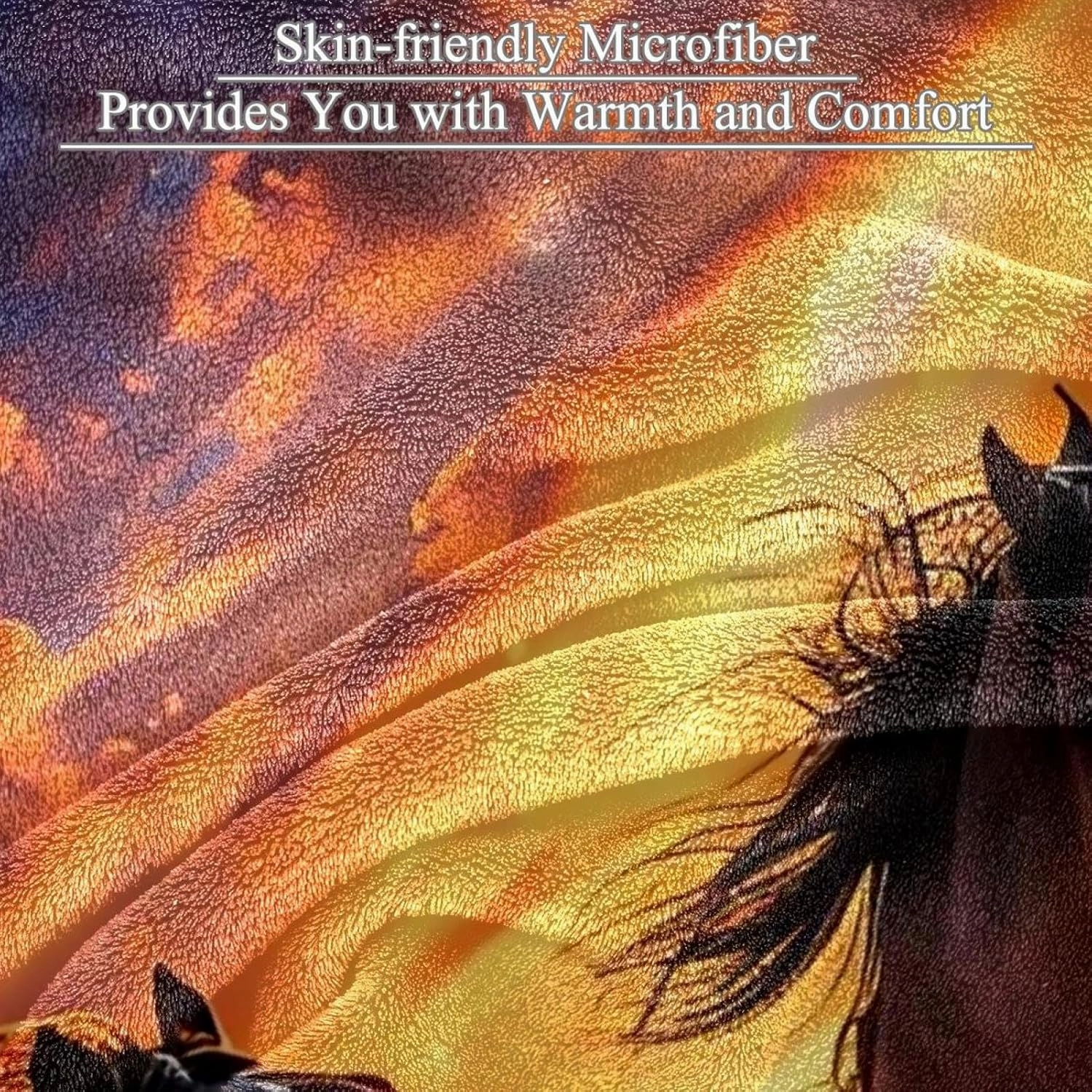 Horse on Sunrise Prairie Plush Throw Blanket for Couch 59" x 79" - Lightweight Soft Blankets and Throws for Sofa Camping Beach Picnic