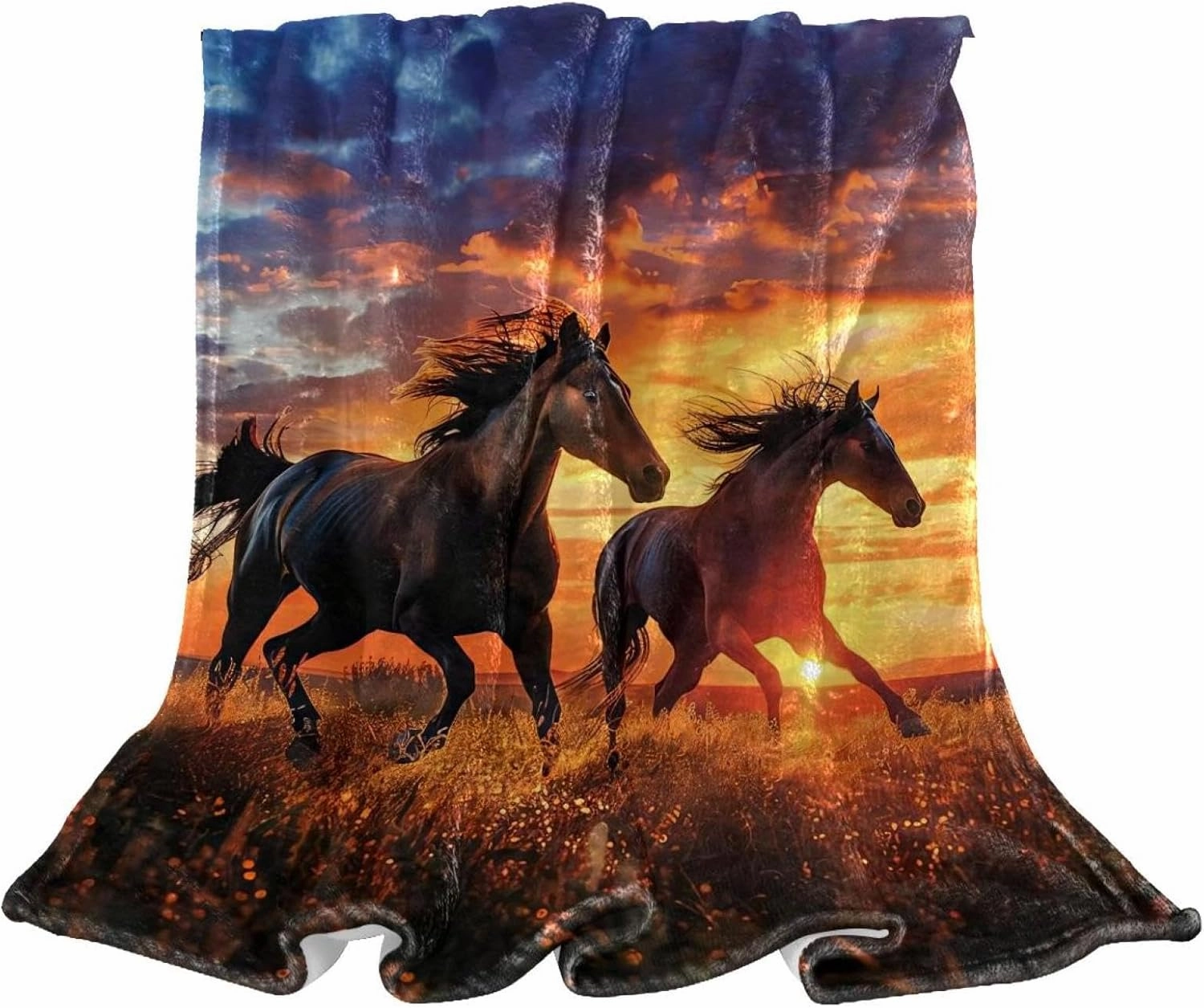 Horse on Sunrise Prairie Plush Throw Blanket for Couch 59" x 79" - Lightweight Soft Blankets and Throws for Sofa Camping Beach Picnic