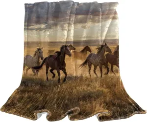 Horses Galloping on The Prairie Plush Throw Blanket for Couch 59" x 79" - Lightweight Soft Blankets and Throws for Sofa Camping Beach Picnic