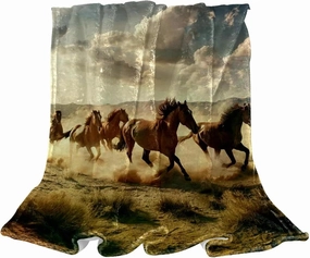Horses Galloping in The Grassland Plush Throw Blanket for Couch 59" x 79" - Lightweight Soft Blankets and Throws for Sofa Camping Beach Picnic