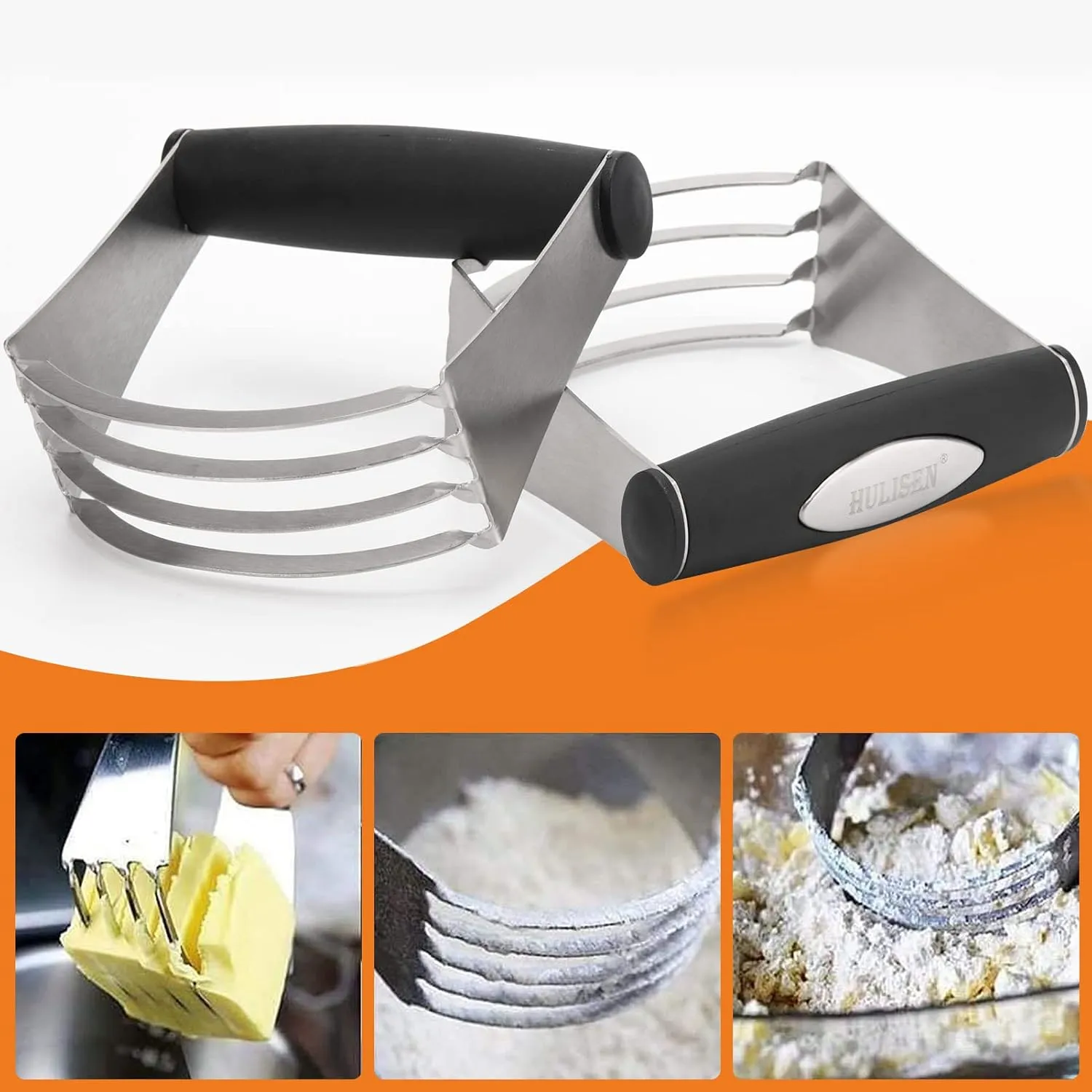 HULISEN Pastry Cutter, Dough Blender, 3 Cup Flour Sifter and Biscuit Cutter, Stainless Steel Dough Cutter, Professional Baking Dough Tools for Cooking Cookies and Donuts(4 Pcs/Set)