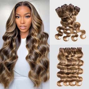 Human Hair Bundles 4 Bundles 18 20 22 24 Inch Hair Extensions Honey Blonde Highlight Body Wave Human Hair 100% Unprocessed Brazilian Virgin Hair Quick Weave P4/27