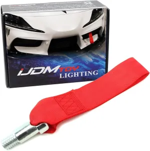 iJDMTOY Red High Aesthetic Racing Tow Hook Strap Set Compatible with 2020-up Toyota Supra GR, Made of Iron Towing Rod