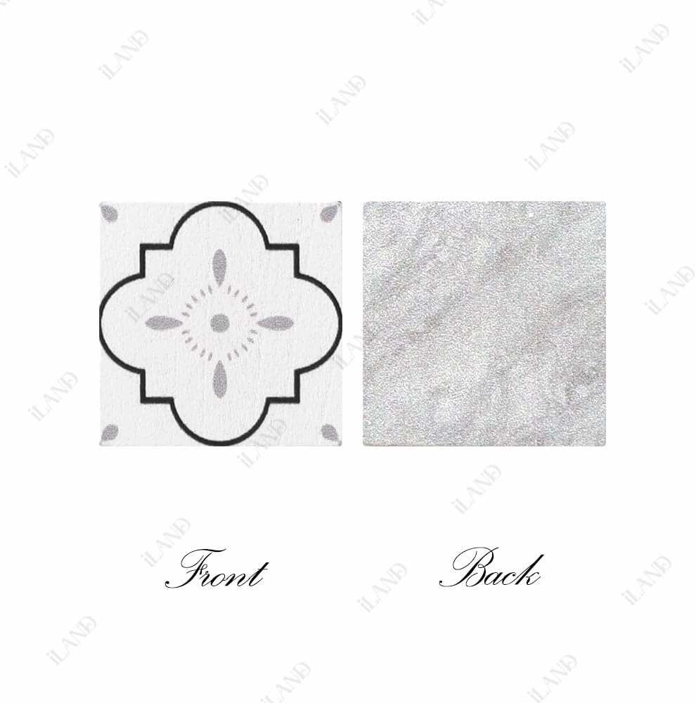 iLAND Dollhouse Flooring on 1/12 Scale 1/6 Scale, Miniature Dollhouse Accessories, 115pcs Double-Sided Dollhouse Floor Tiles (French White Floral & Grey Marble Tiles)
