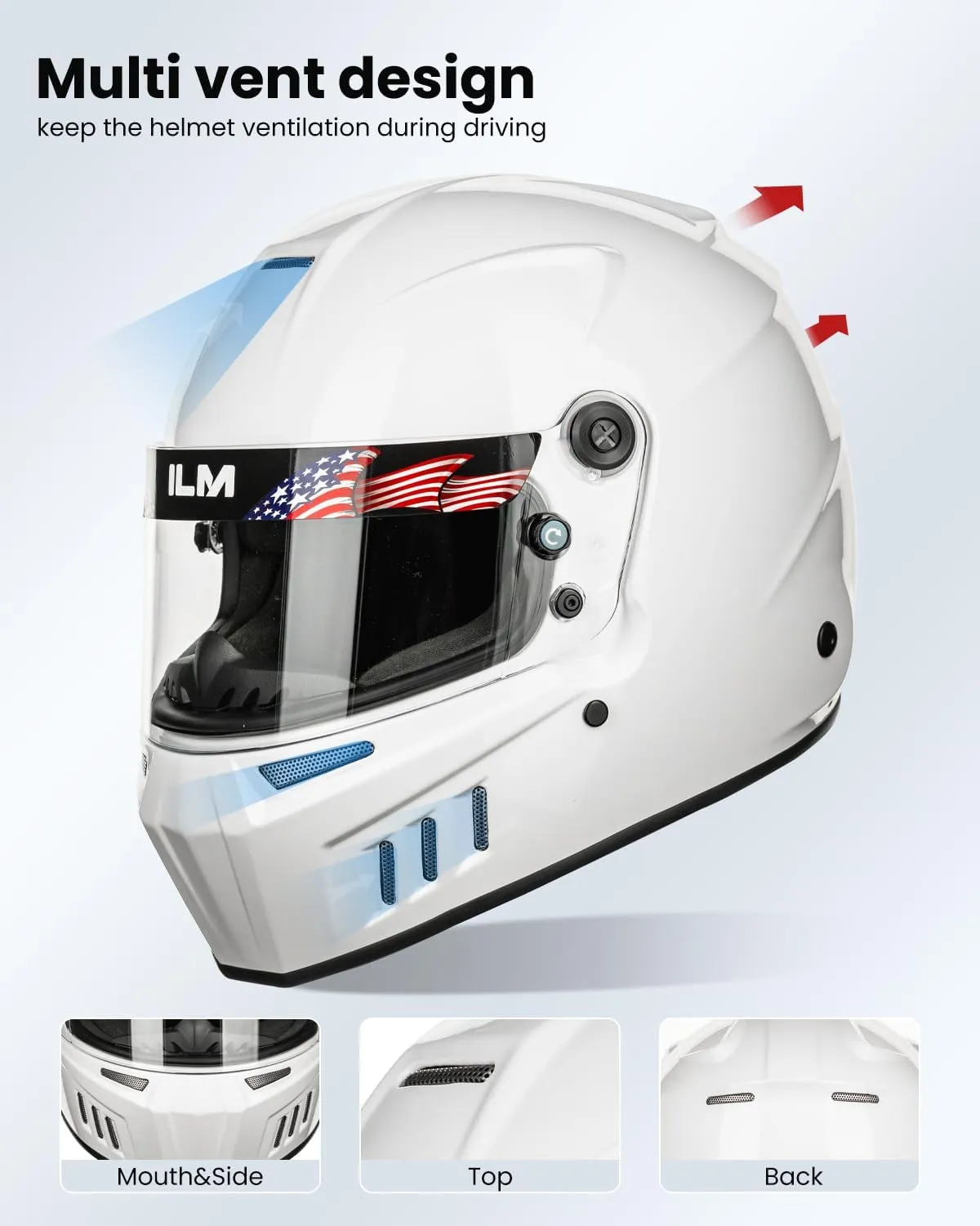 ILM Snell SA2020 Full Face Auto Racing Helmets Lightweight Fiberglass for Adult Men and Women Model 890