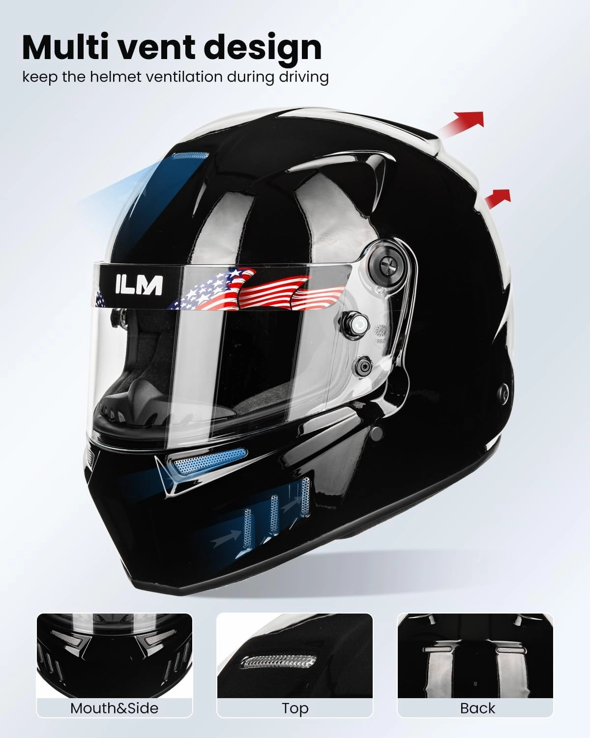 ILM Snell SA2020 Full Face Auto Racing Helmets Lightweight Fiberglass for Adult Men and Women Model 890