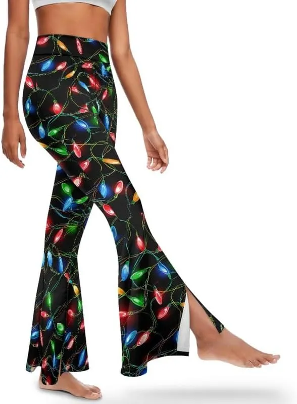 Irisjudy Rainbow Hearts Women's Flared Yoga Pants Xmas Bootcut Split-Hem Yoga Leggings Blood Splash Wide Leg Workout Trousers
