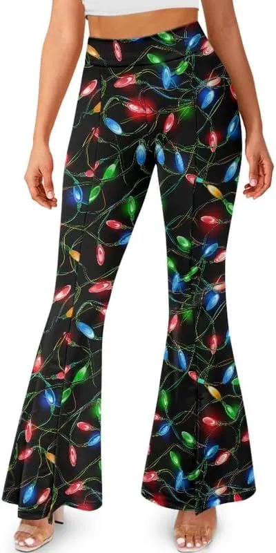 Irisjudy Rainbow Hearts Women's Flared Yoga Pants Xmas Bootcut Split-Hem Yoga Leggings Blood Splash Wide Leg Workout Trousers